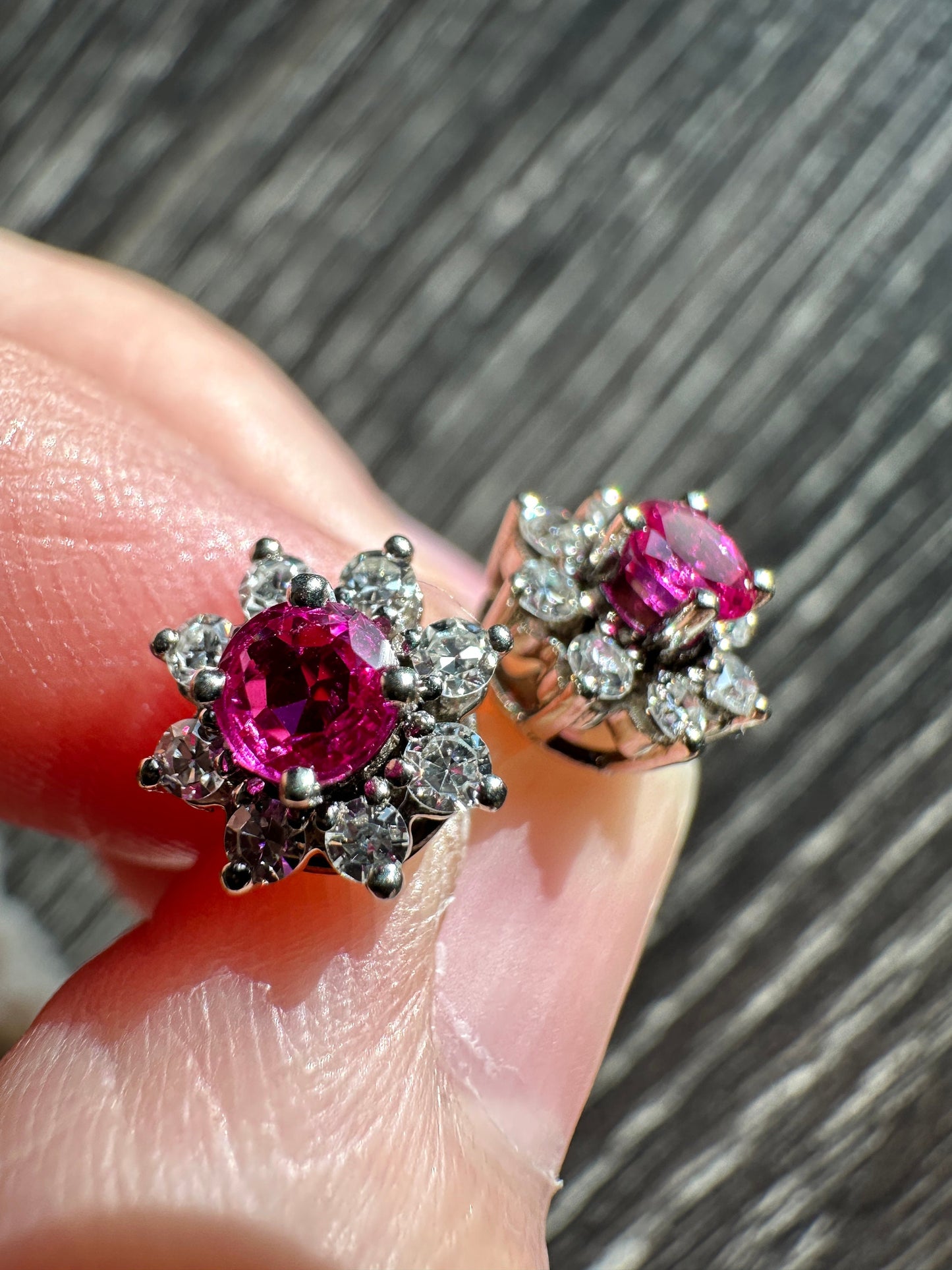 Stunning Estate Natural Ruby & Diamond Earrings Set in 14k Solid White Gold