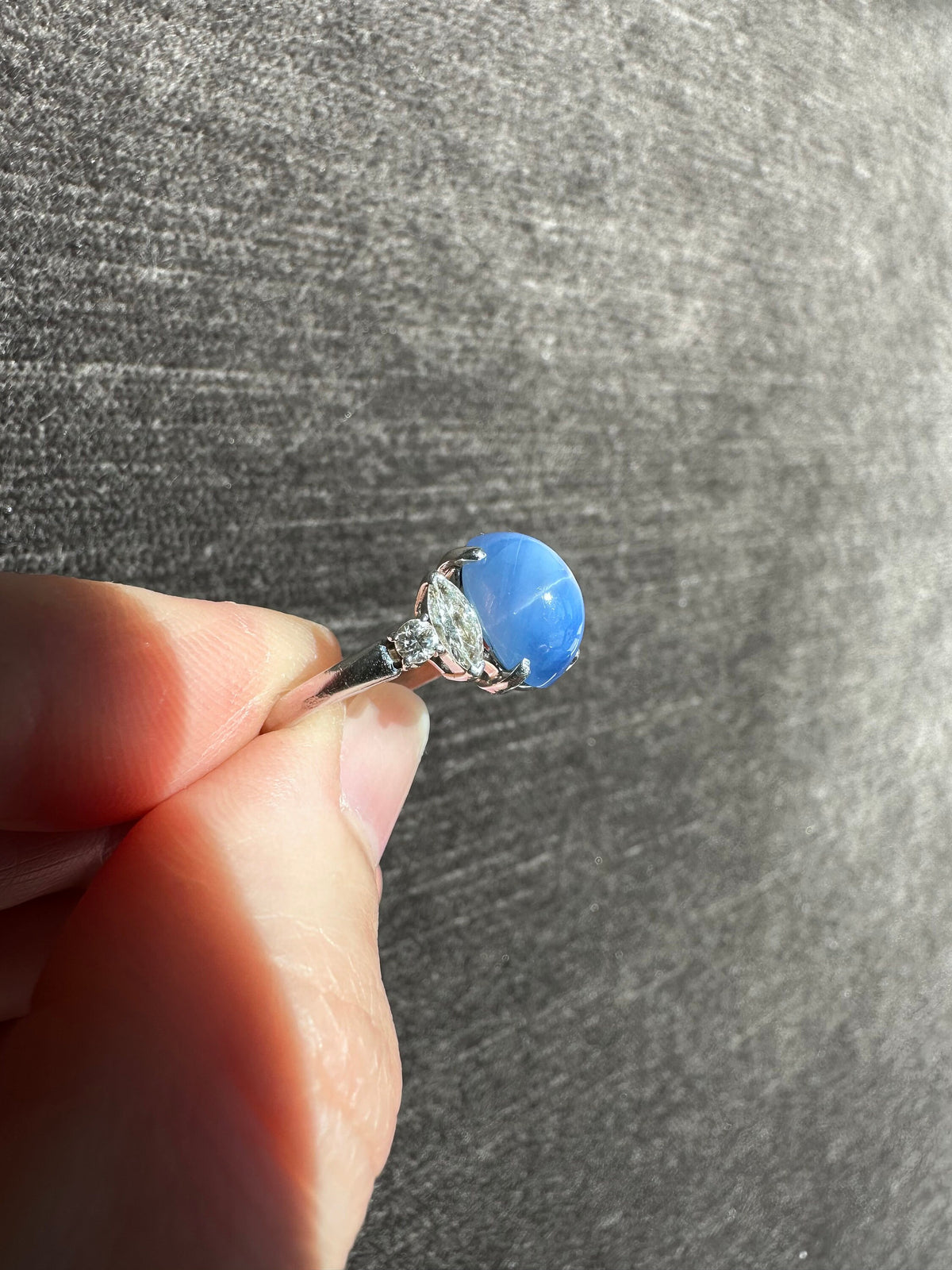 Platinum 5.26 CT Natural Star Sapphire & Diamond Ring