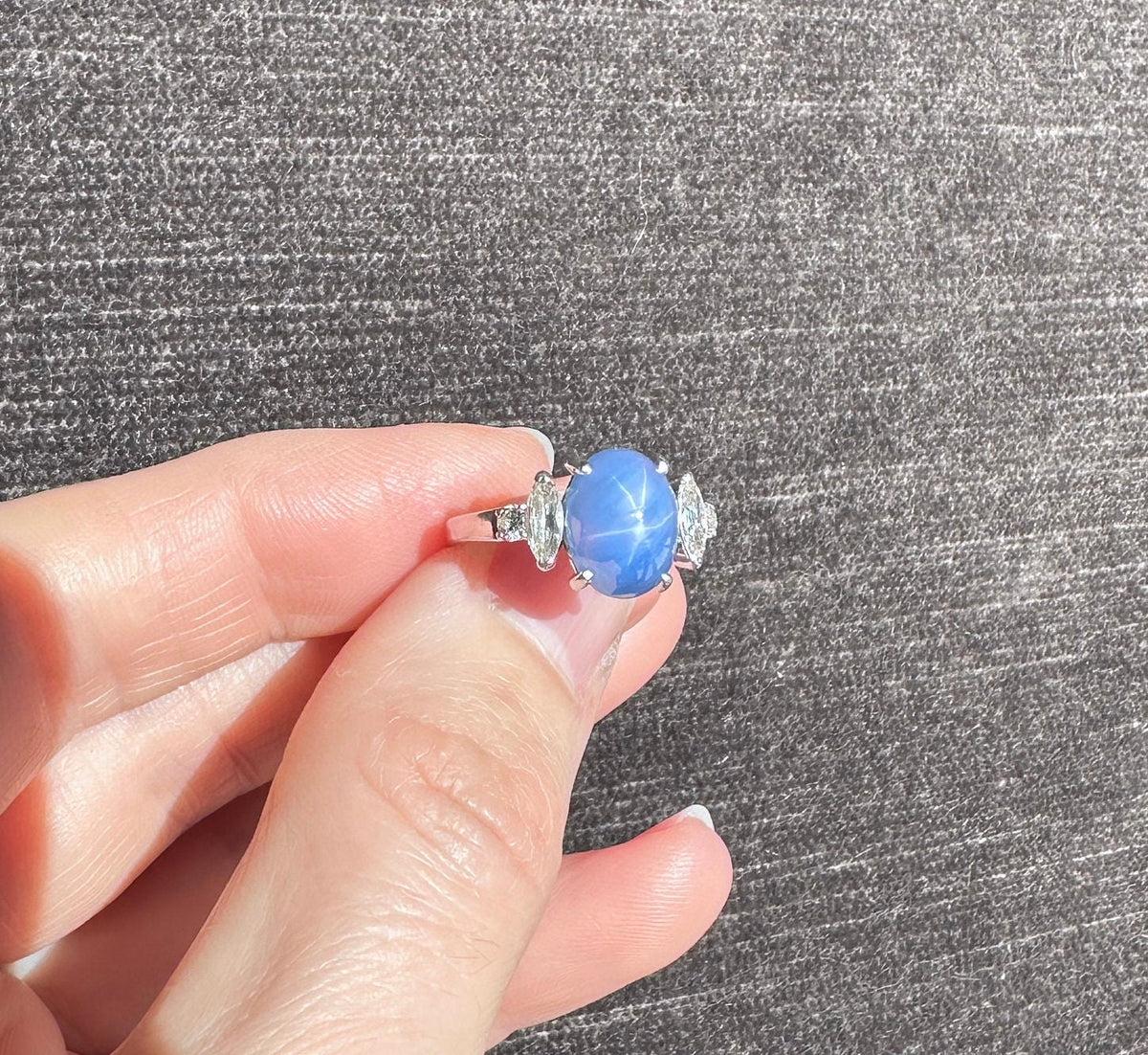 Platinum 5.26 CT Natural Star Sapphire & Diamond Ring