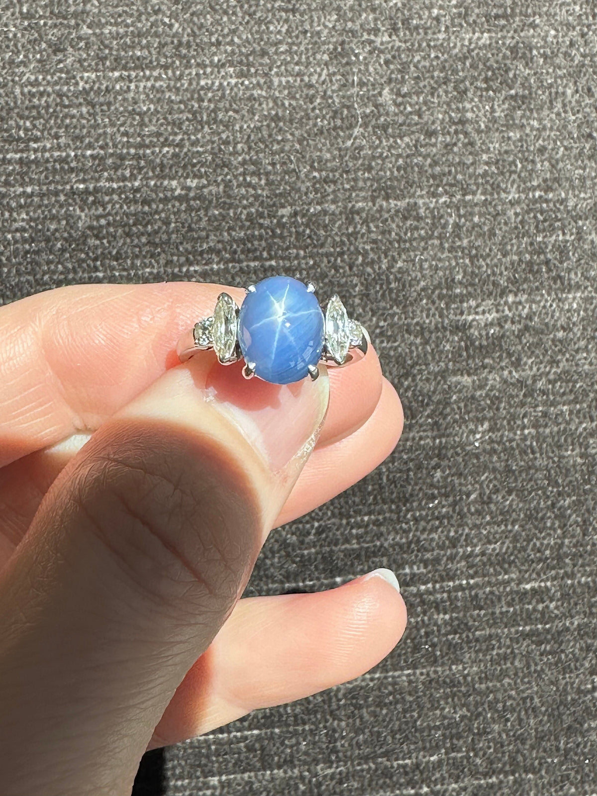 Platinum 5.26 CT Natural Star Sapphire & Diamond Ring