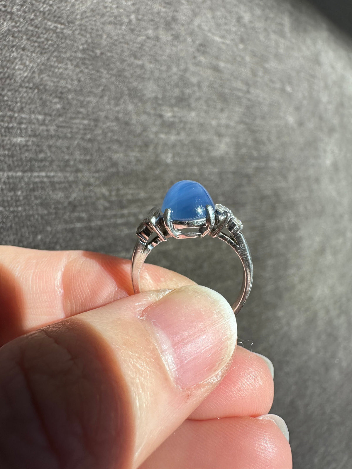 Platinum 5.26 CT Natural Star Sapphire & Diamond Ring