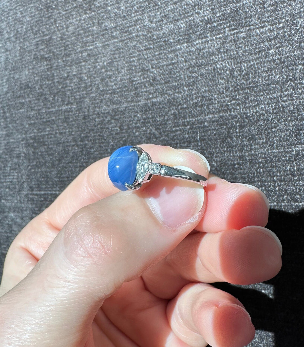 Platinum 5.26 CT Natural Star Sapphire & Diamond Ring