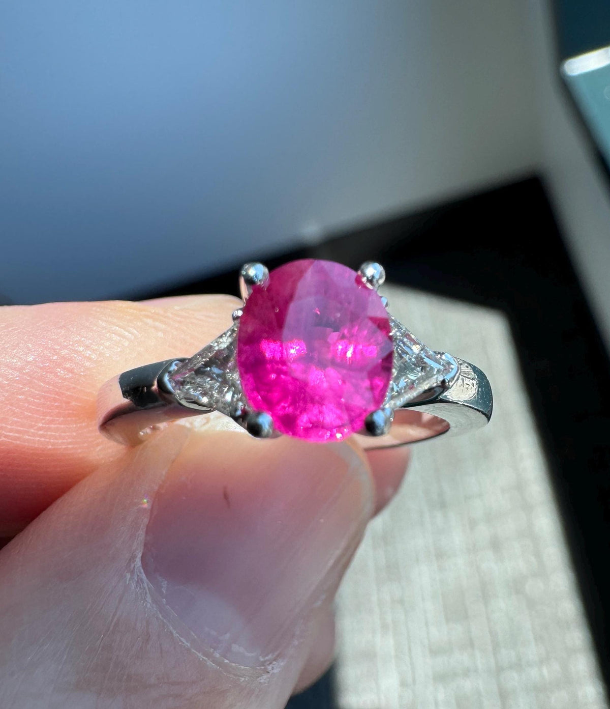 Solid Platinum Natural Ruby and Diamond Ring