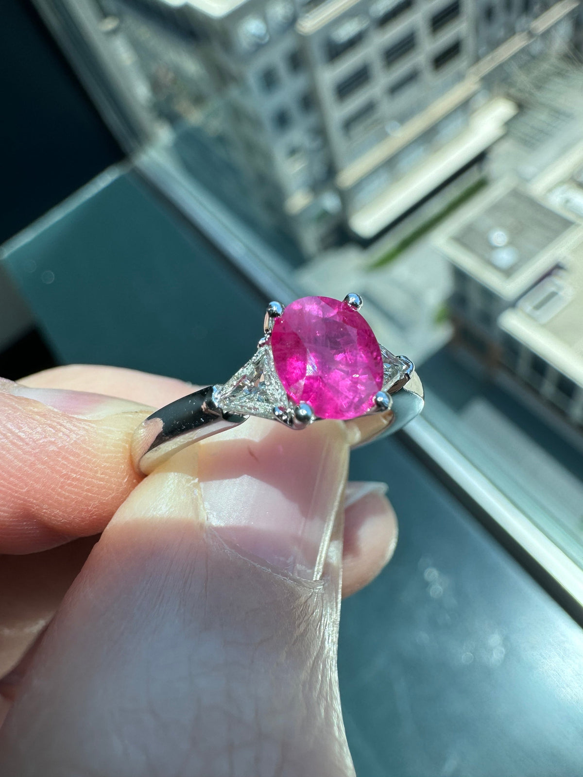 Solid Platinum Natural Ruby and Diamond Ring