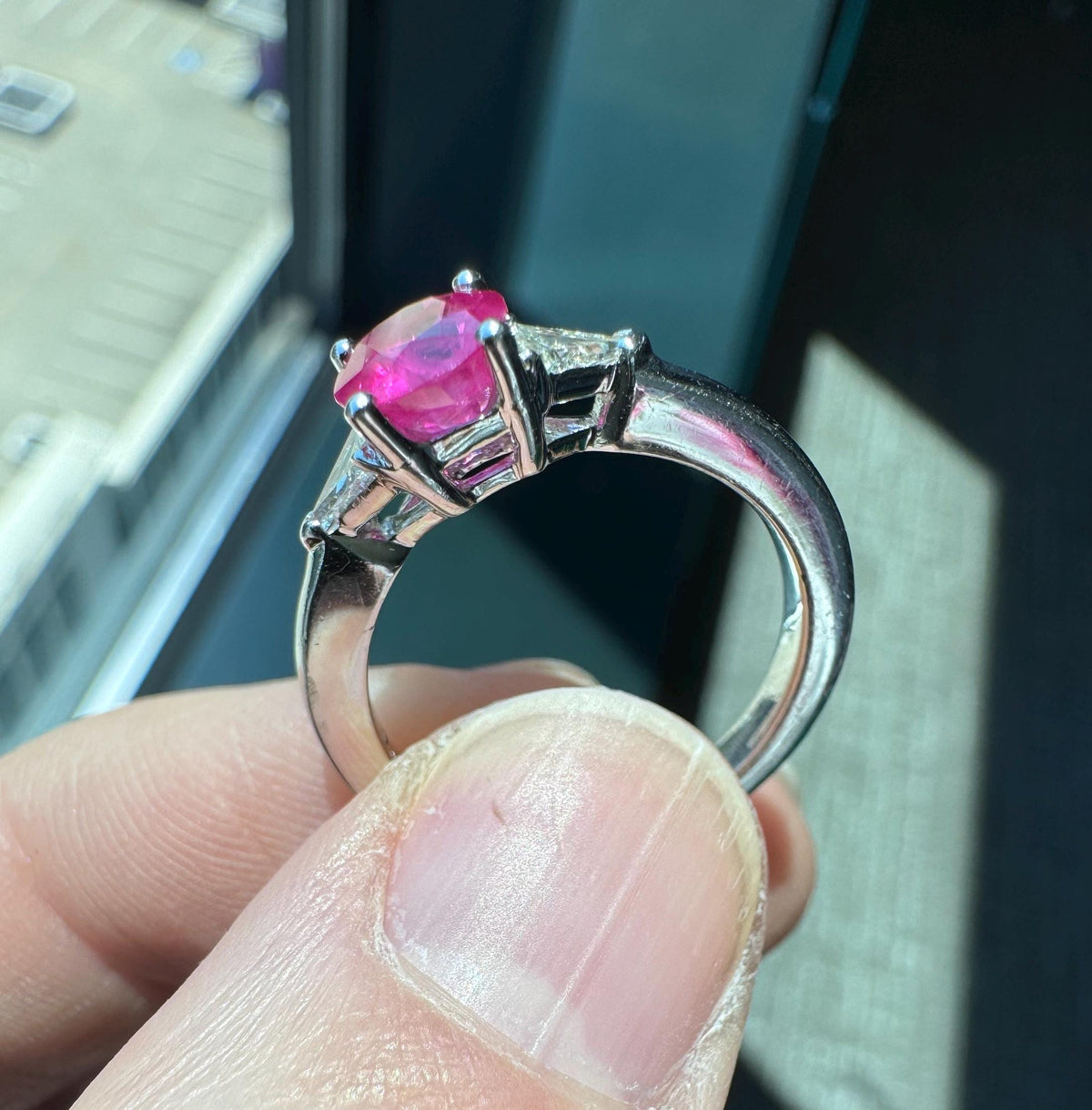 Solid Platinum Natural Ruby and Diamond Ring