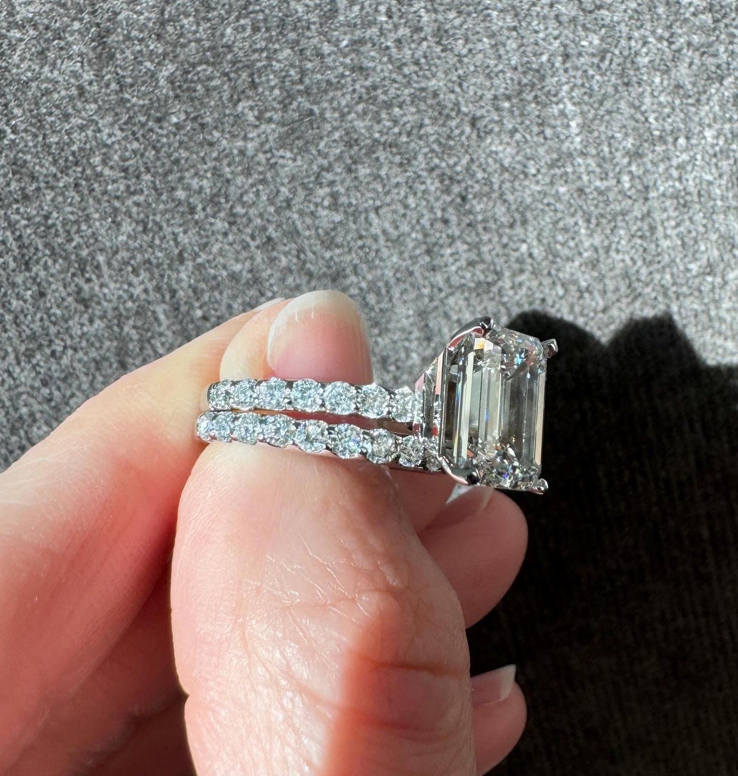 Stunning 4.51 Carat Emerald Cut Diamond Engagement Ring & Natural Diamond Band