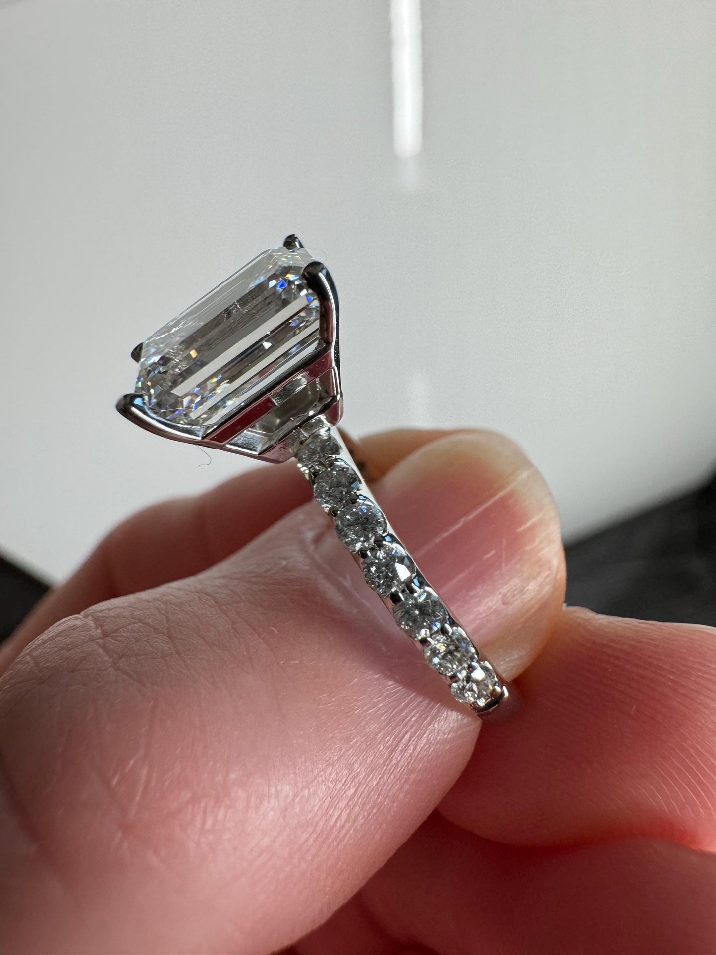 Stunning 4.51 Carat Emerald Cut Diamond Engagement Ring & Natural Diamond Band