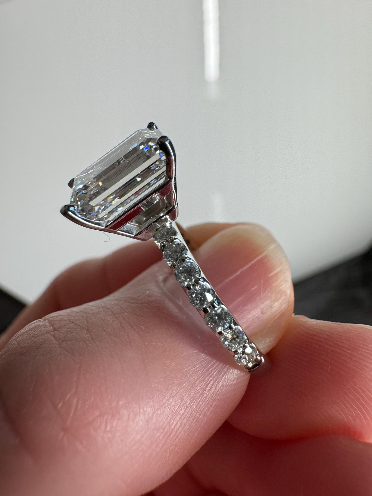 14k Solid White Gold Emerald Cut Lab Grown Diamond Engagement Ring