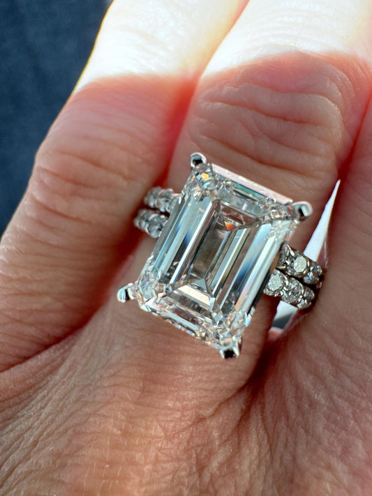 Stunning 4.51 Carat Emerald Cut Diamond Engagement Ring & Natural Diamond Band