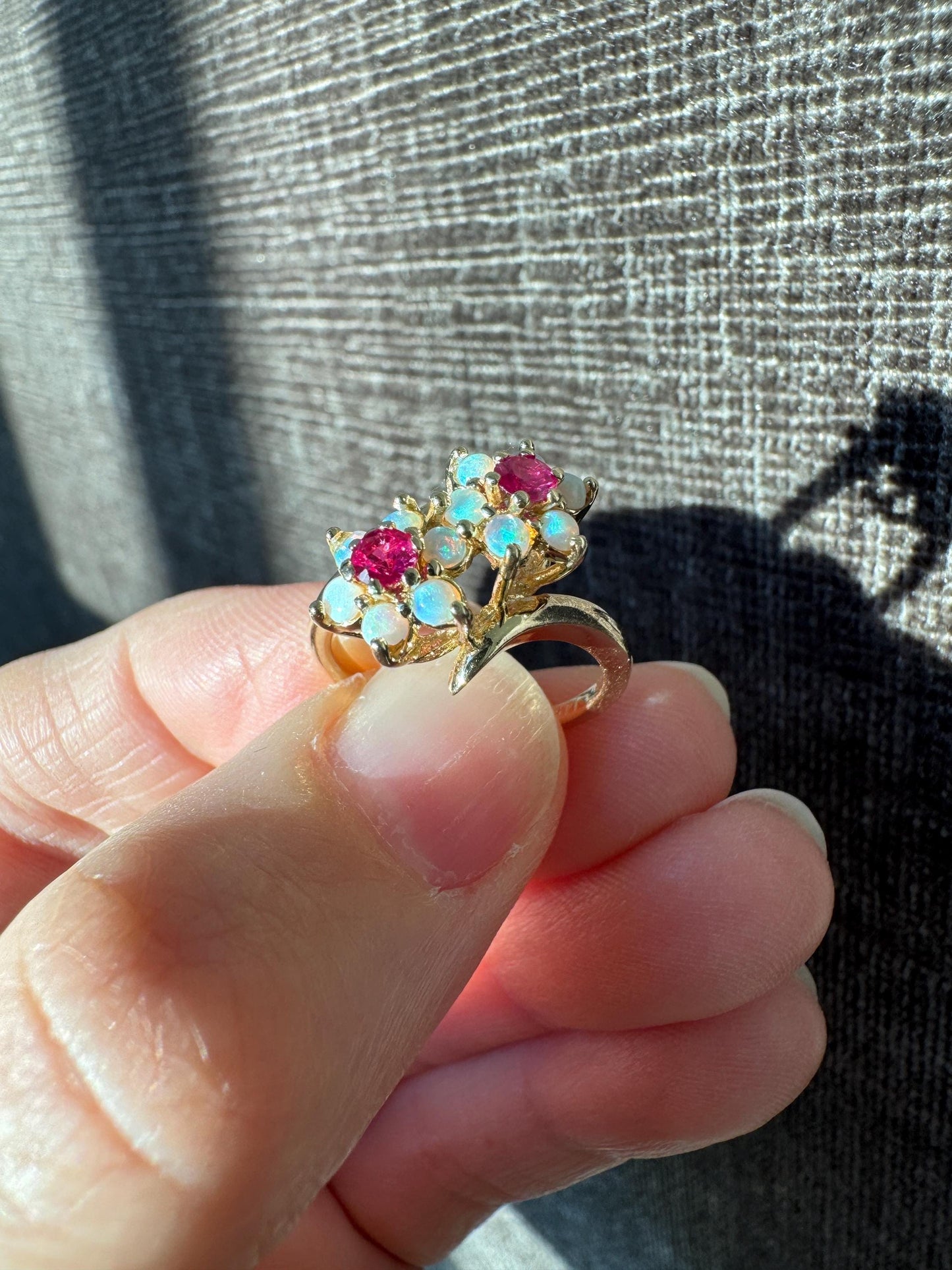 Stunning 14K Solid Yellow Gold Natural Opal and Diamond Ring