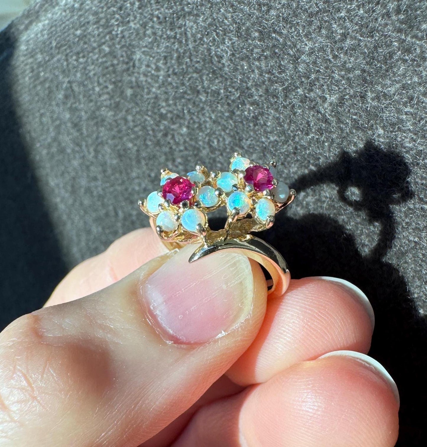 Stunning 14K Solid Yellow Gold Natural Opal and Diamond Ring