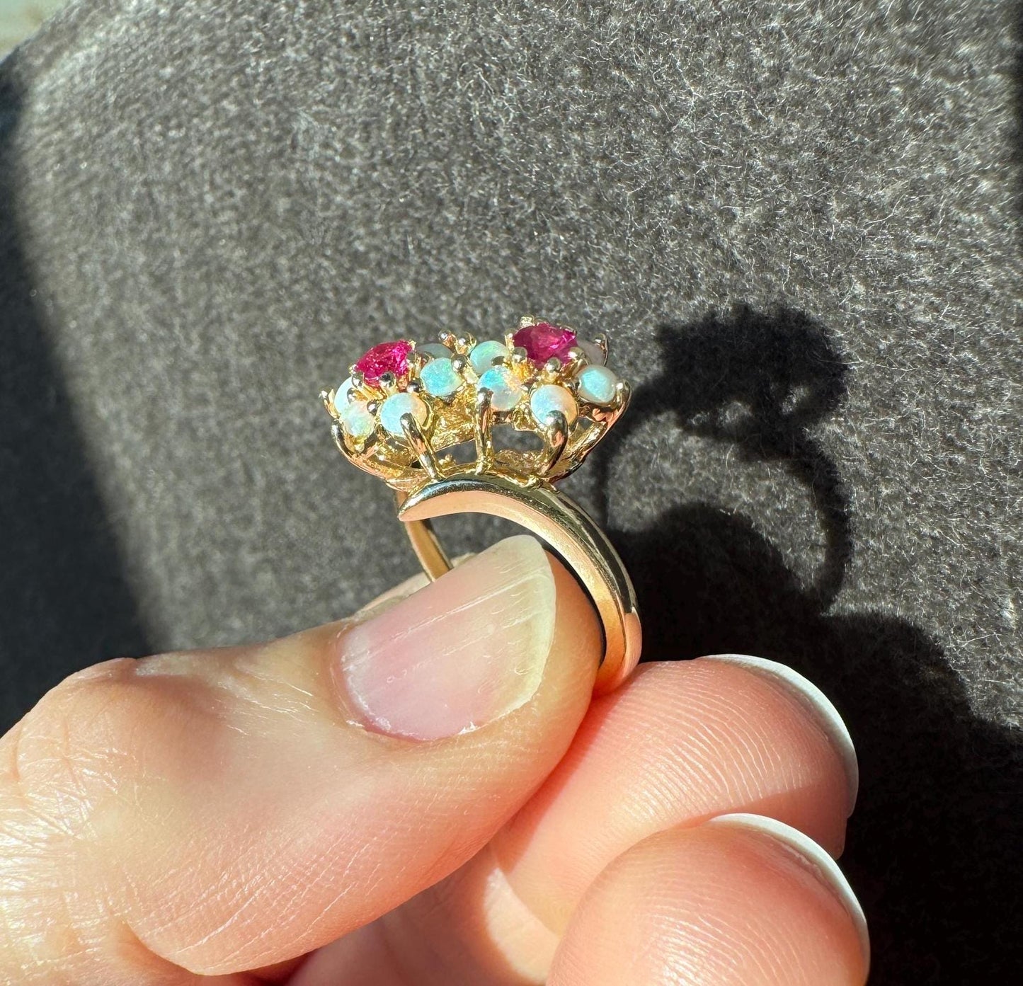 Stunning 14K Solid Yellow Gold Natural Opal and Diamond Ring