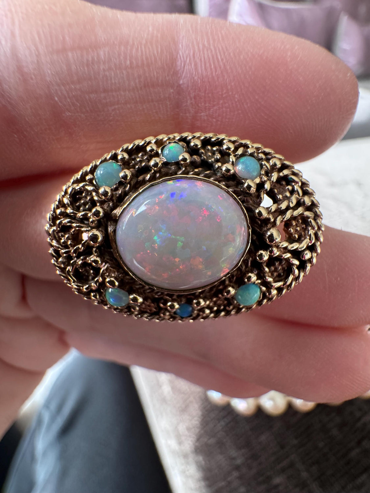 Vintage Raw Akoya Pearl Necklace with Solid 14K Yellow Gold Opal Clasp