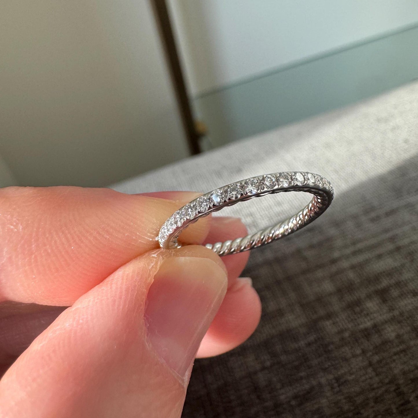 Authentic David Yurman Eden Band Ring in Platinum with Pavé Diamonds