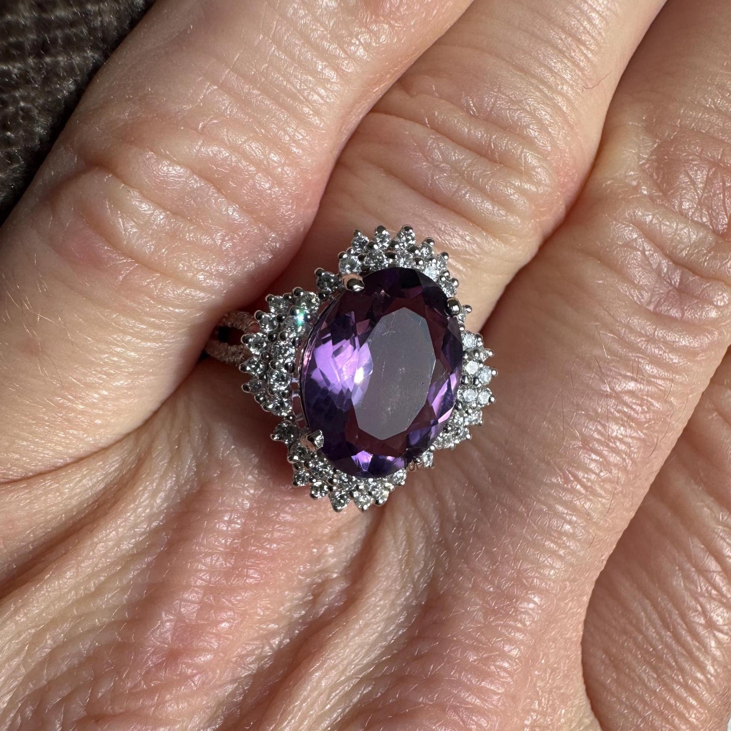Michael Christoff 18k Solid White Gold Vintage Amethyst & Diamond Ring