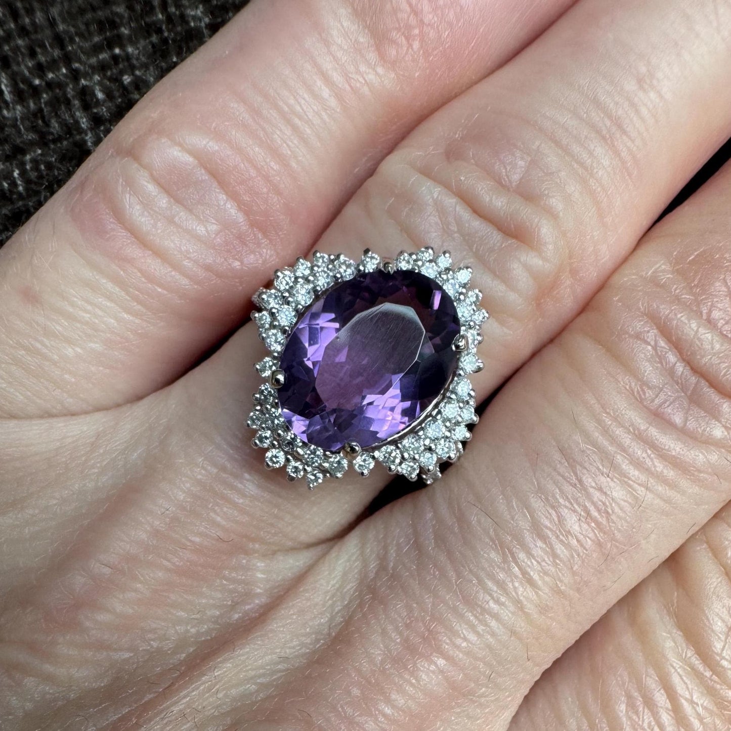 Michael Christoff 18k Solid White Gold Vintage Amethyst & Diamond Ring