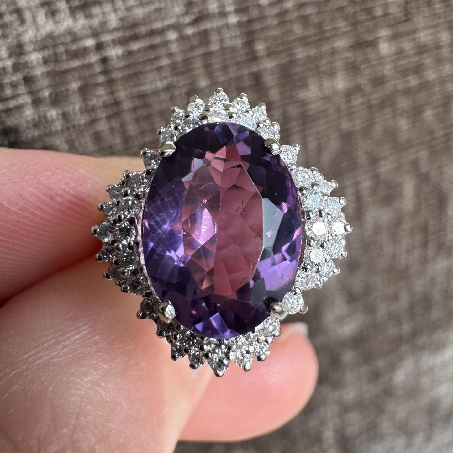 Michael Christoff 18k Solid White Gold Vintage Amethyst & Diamond Ring