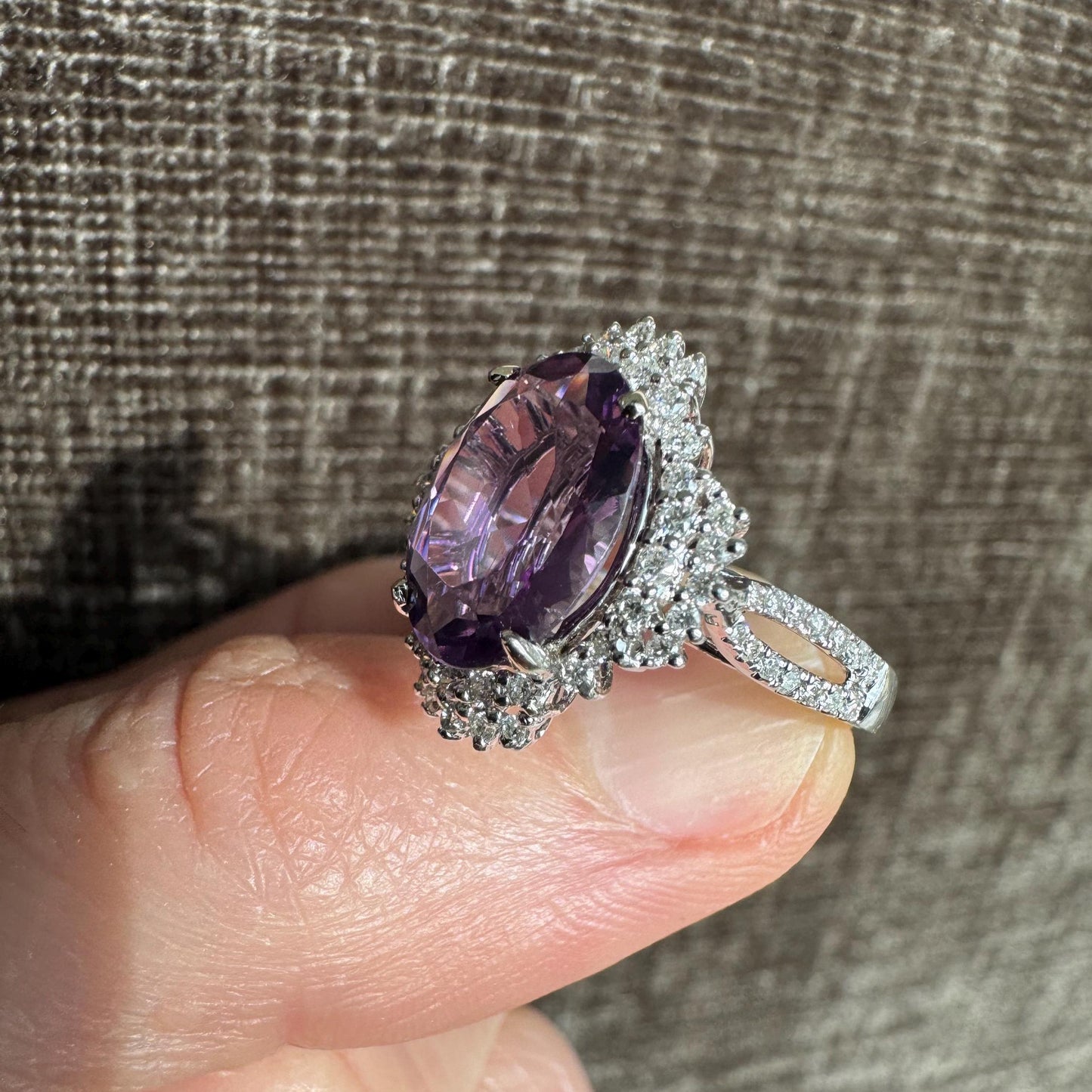 Michael Christoff 18k Solid White Gold Vintage Amethyst & Diamond Ring