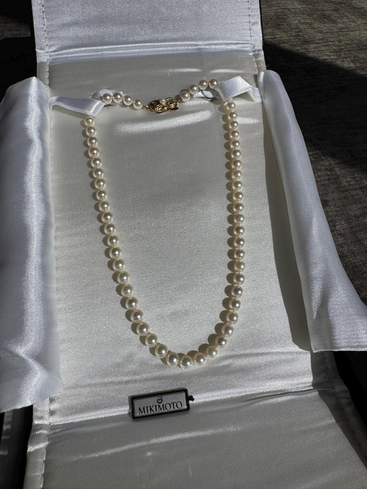 Mikimoto Cream Pearl Necklace: 18k Gold Clasp, 16" Estate Jewelry