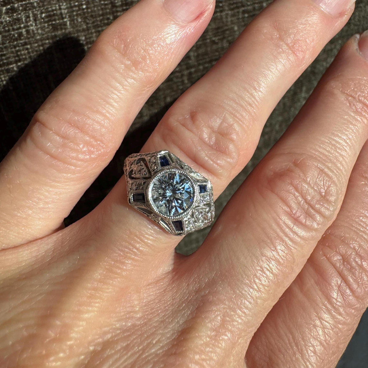 Vintage Platinum Natural Diamond & Sapphire Ring