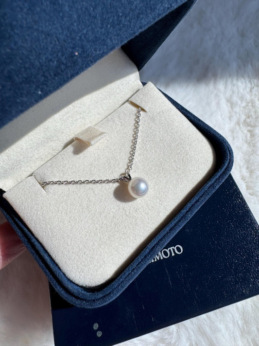 Authentic Mikimoto Akoya Cultured Pearl Pendant in 18K White Gold