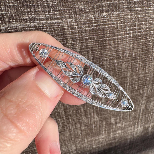 Art Deco Platinum & 14k White Gold Old European Cut Diamond Brooch – Circa 1920s