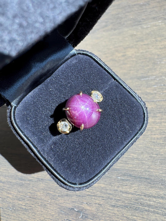 GIA-Certified 14.05ct Natural Star Ruby & Diamond 18K Yellow Gold Ring – Size 7