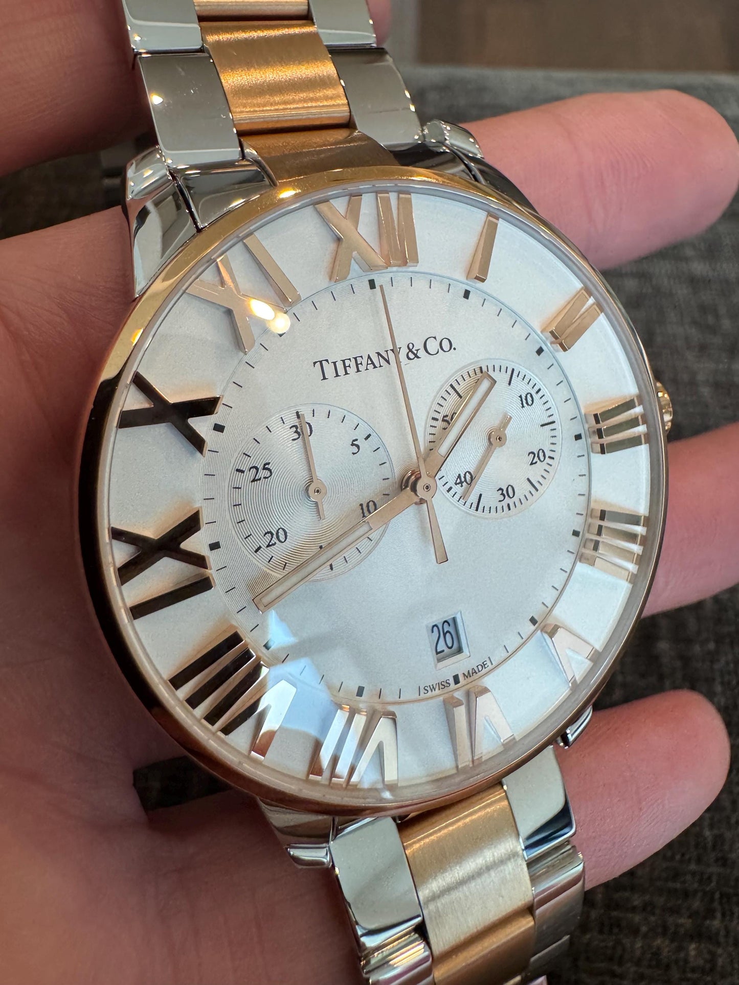 Tiffany & Co Atlas Chronograph Watch | Rose Gold and Steel | 42mm Auto