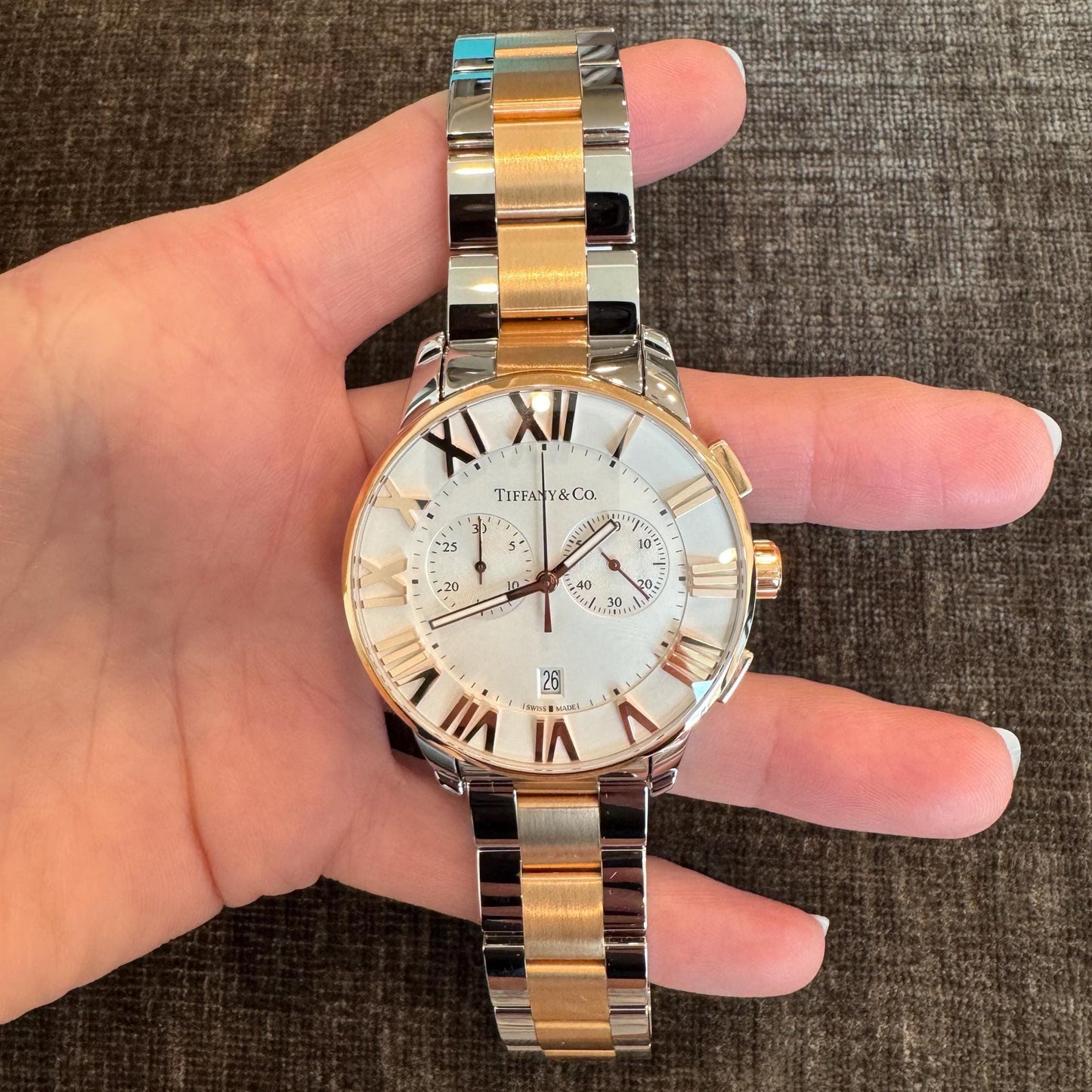 Tiffany & Co Atlas Chronograph Watch | Rose Gold and Steel | 42mm Auto