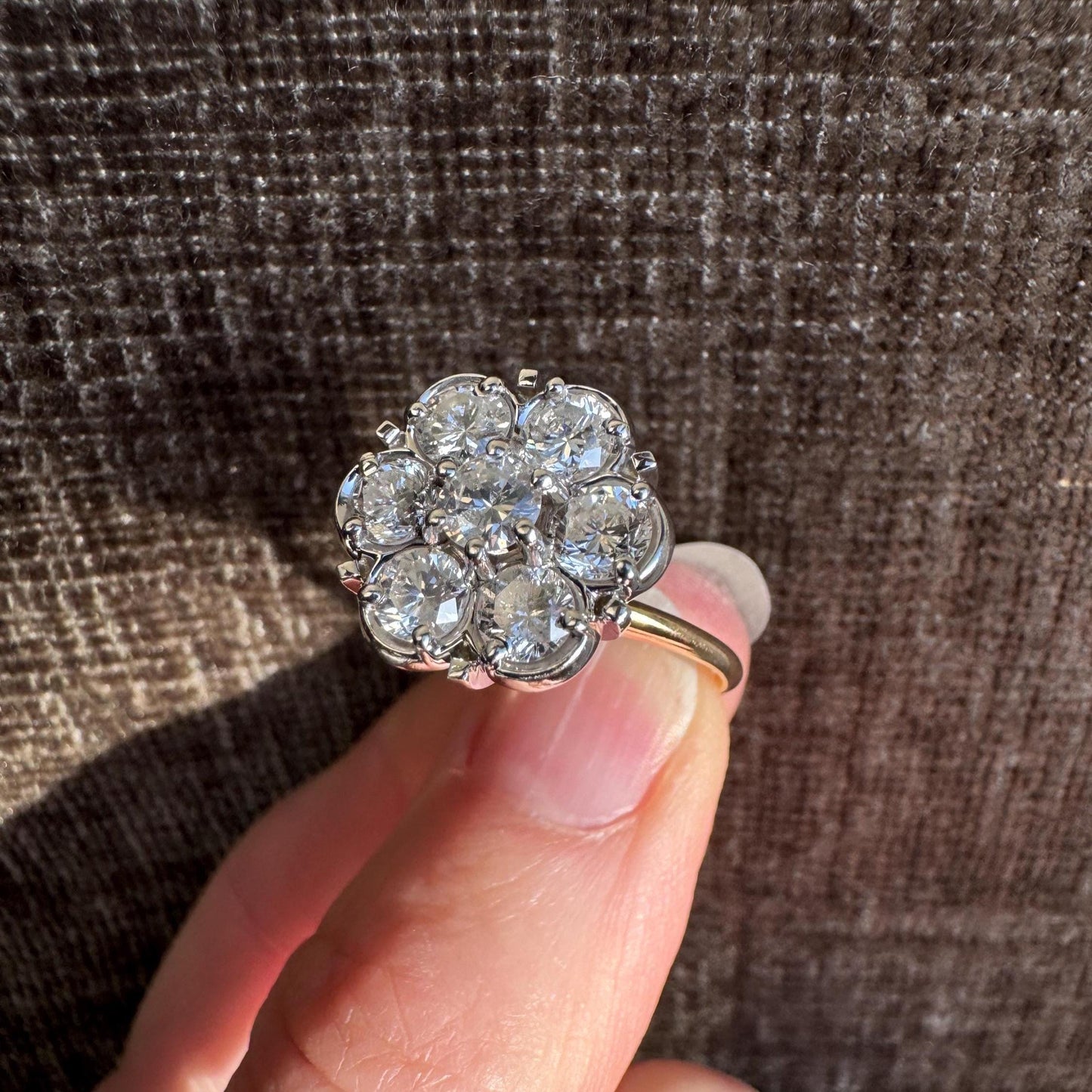 Vintage 14k Gold Diamond Floral Cluster Ring, 2ct Estate Jewelry