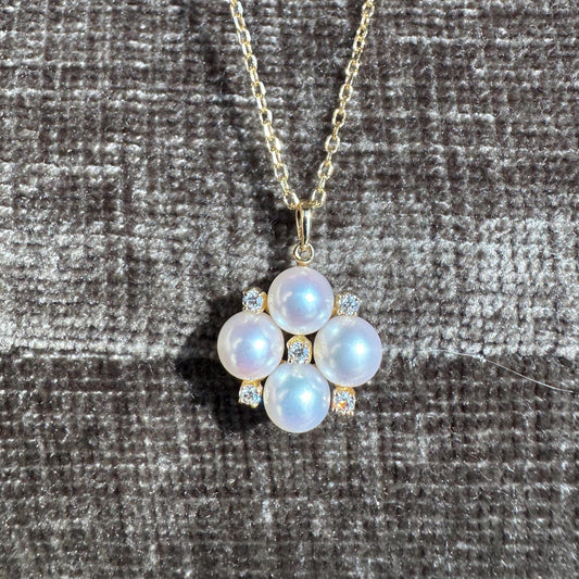Mikimoto Akoya Pearl and Diamond Bubble Pendant – 18k Yellow Gold