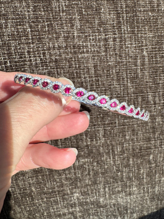 14k White Gold Ruby & Diamond Hinged Bangle Bracelet