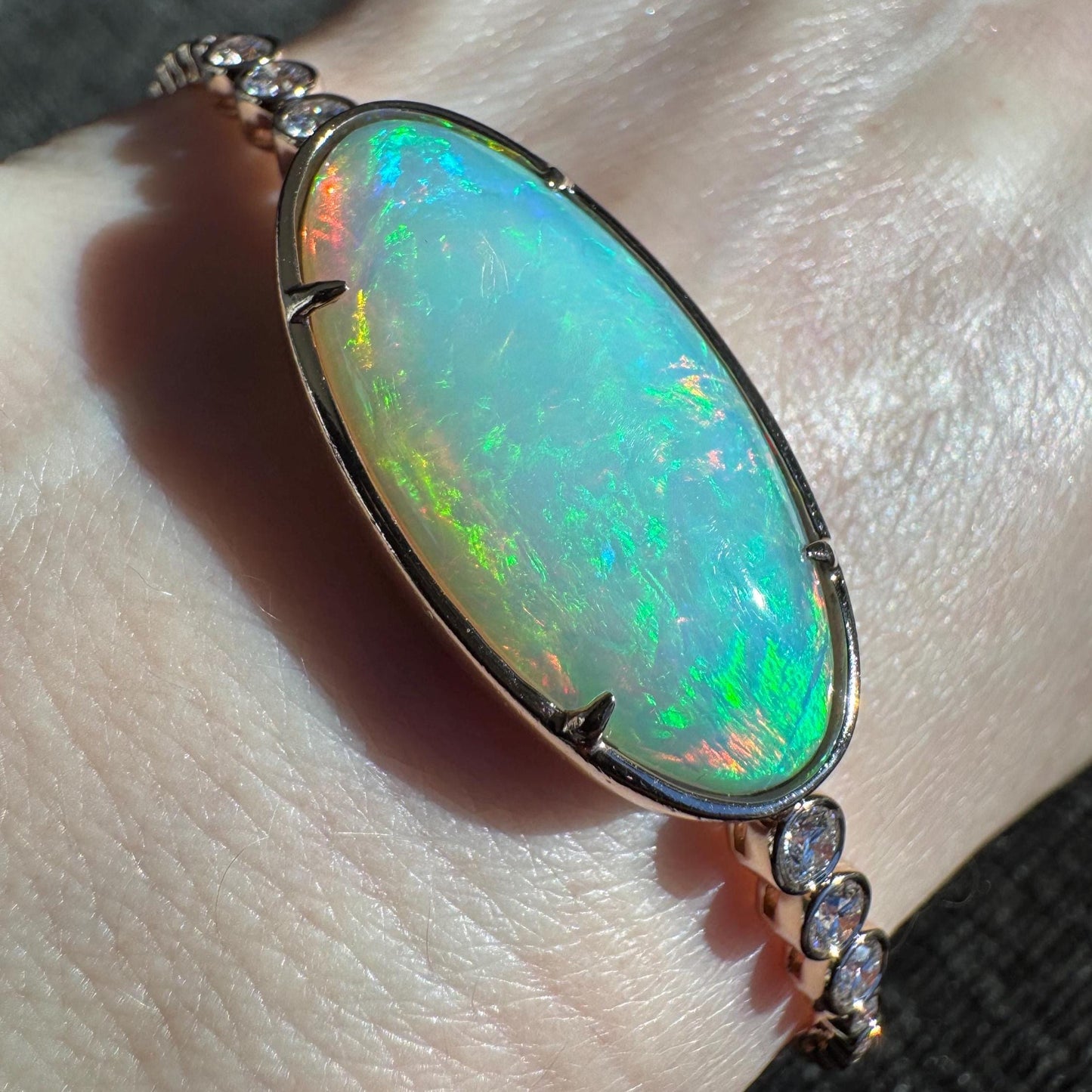 14K Rose Gold Natural Opal & Diamond Bracelet | 6.98ct Opal, 1.16ctw Diamonds