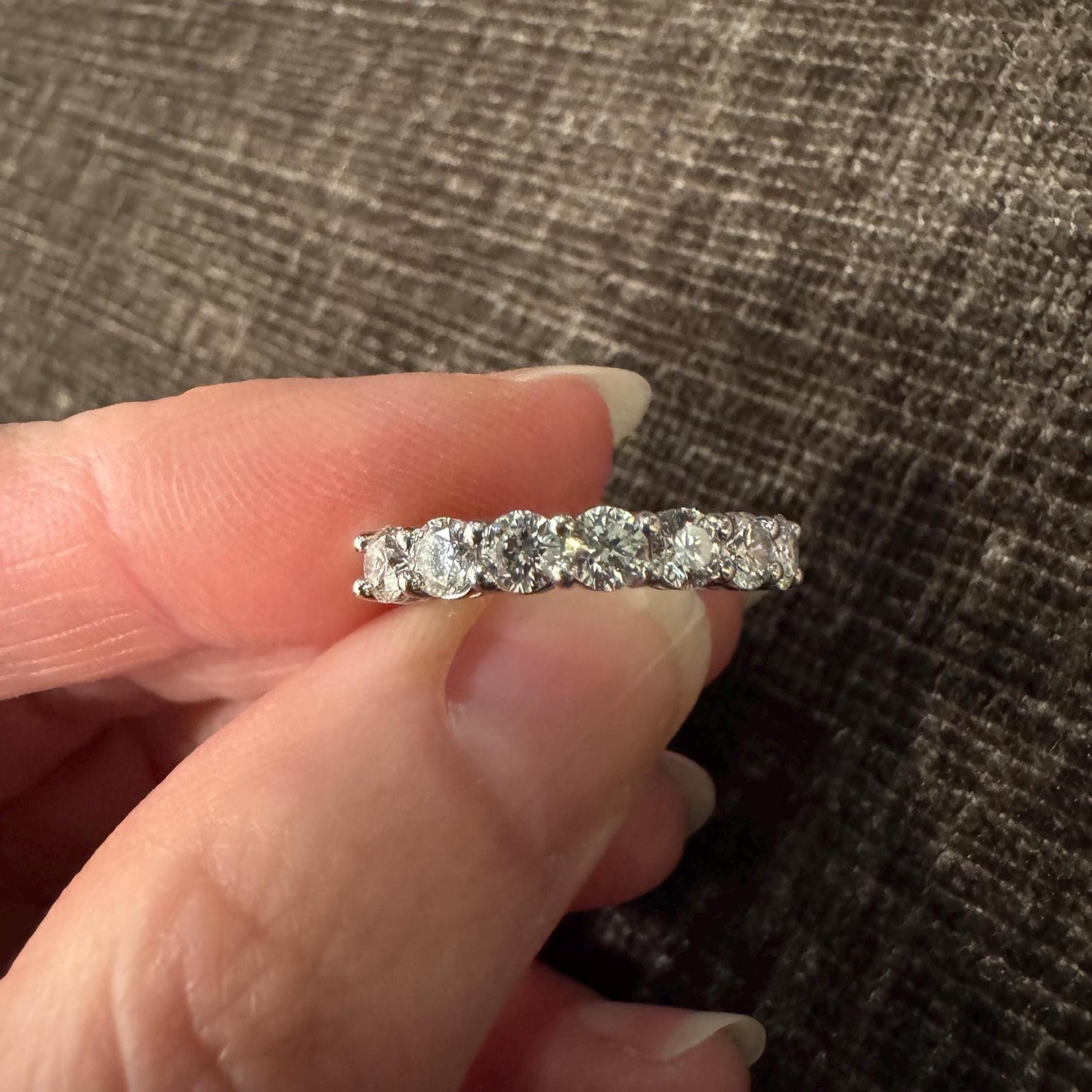 Tiffany & Co. Diamond Band Ring – Authentic 7 Stone Platinum Band, 1.25ctw, G–F Color VS Clarity, Signed Tiffany Estate Jewelry