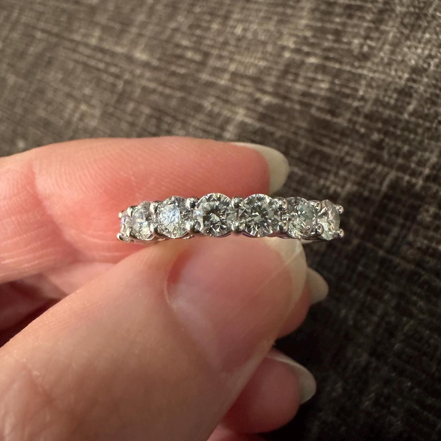Tiffany & Co. Diamond Band Ring – Authentic 7 Stone Platinum Band, 1.25ctw, G–F Color VS Clarity, Signed Tiffany Estate Jewelry