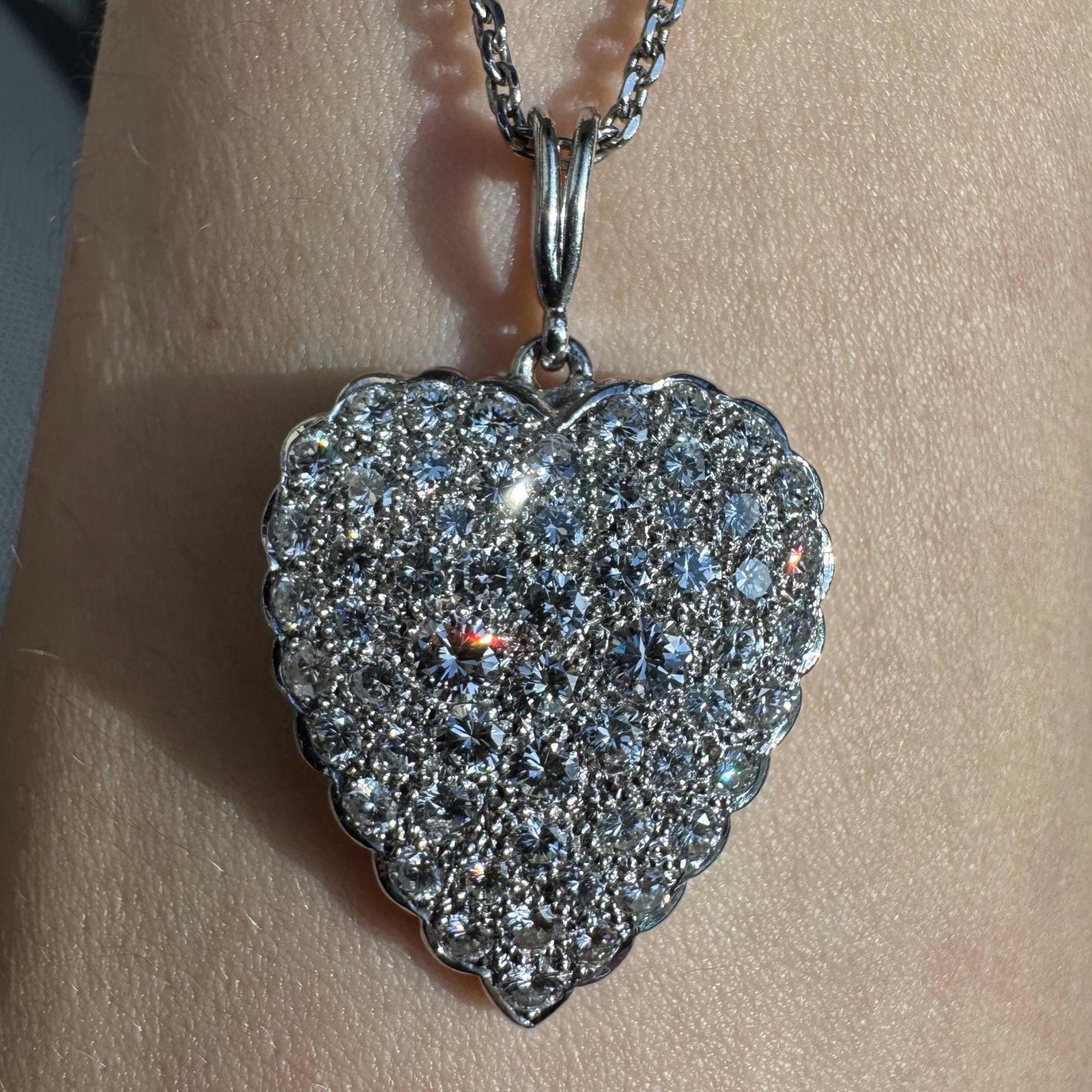 Vintage Platinum Diamond Heart Pendant Necklace | 4.5ctw VVS D-F Diamonds | PT850 Chain | 1980s-1990s Estate Jewelry