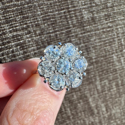 Vintage 14k Two-Tone Gold Diamond Cluster Ring | 2ct Floral Statement Ring | Near Colorless Diamonds | Estate Fine Jewelry