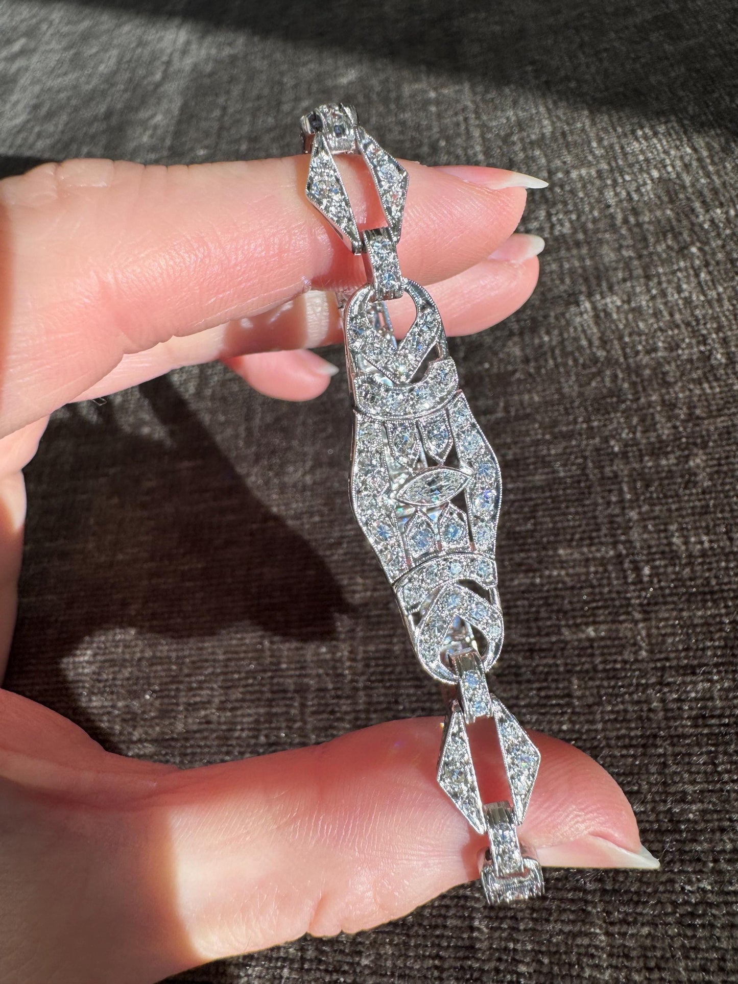 Vintage Platinum Art Deco Diamond Bracelet | 1.86 CTW Natural Diamonds | 1930s | Estate Fine Jewelry