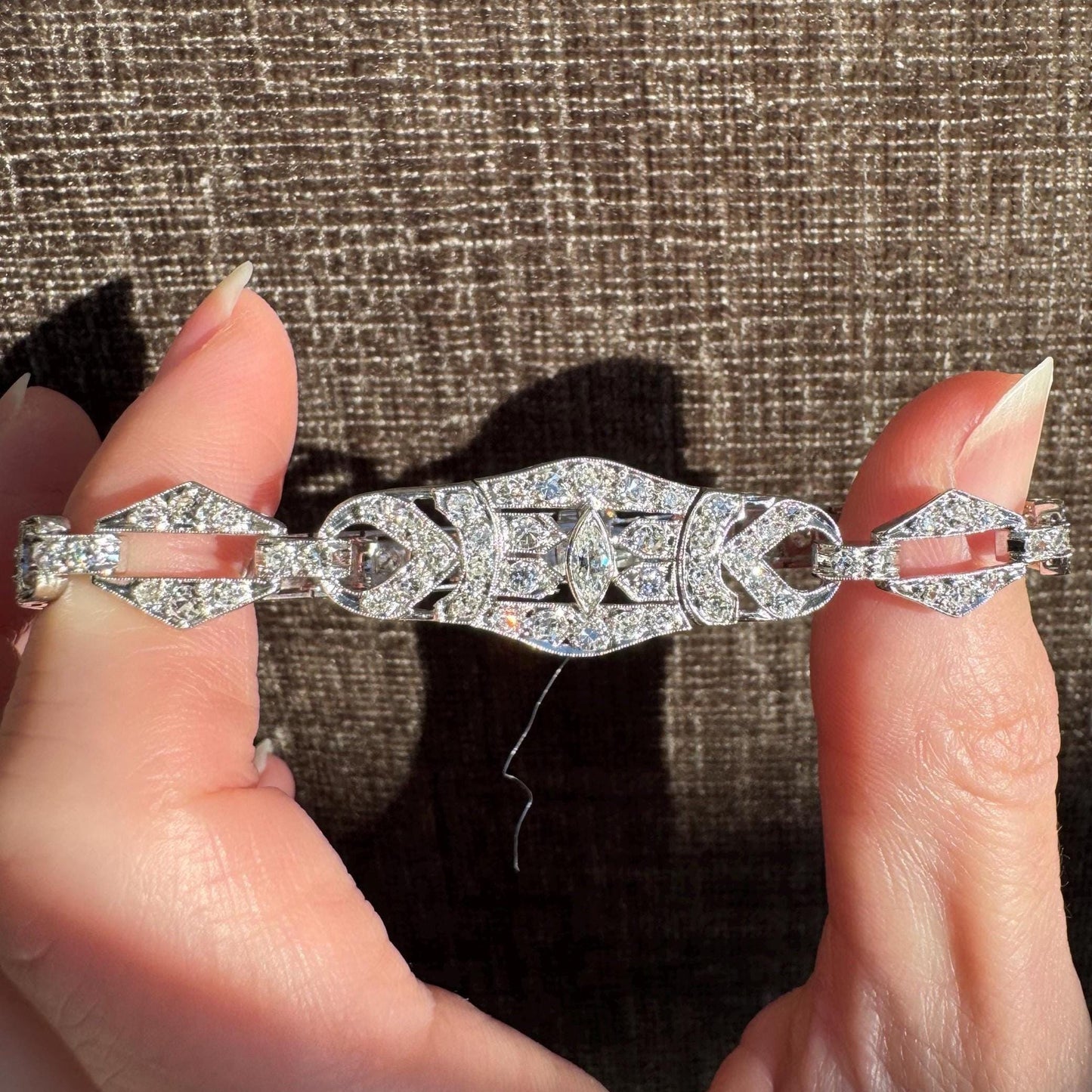 Vintage Platinum Art Deco Diamond Bracelet | 1.86 CTW Natural Diamonds | 1930s | Estate Fine Jewelry