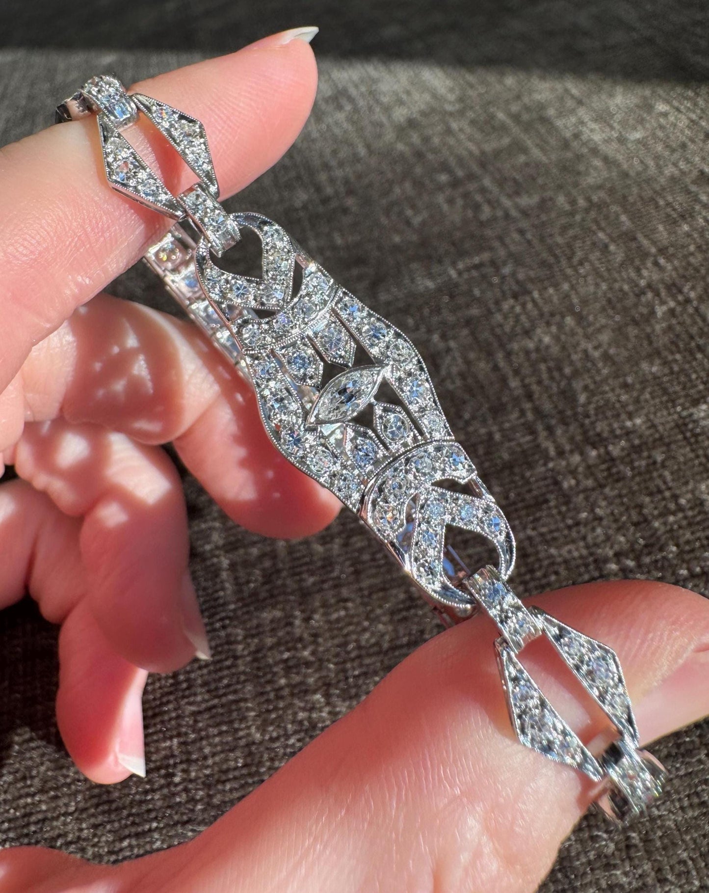Vintage Platinum Art Deco Diamond Bracelet | 1.86 CTW Natural Diamonds | 1930s | Estate Fine Jewelry