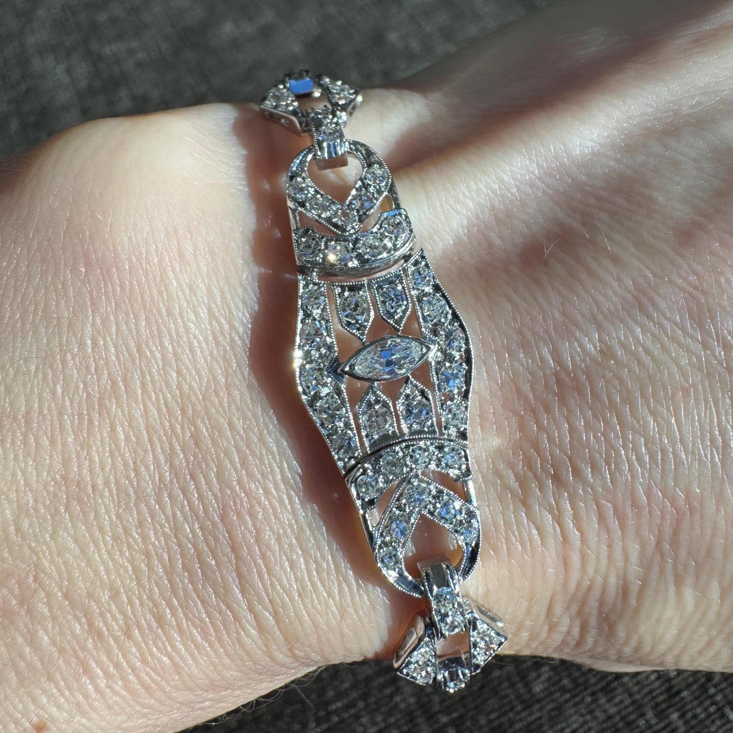 Vintage Platinum Art Deco Diamond Bracelet | 1.86 CTW Natural Diamonds | 1930s | Estate Fine Jewelry