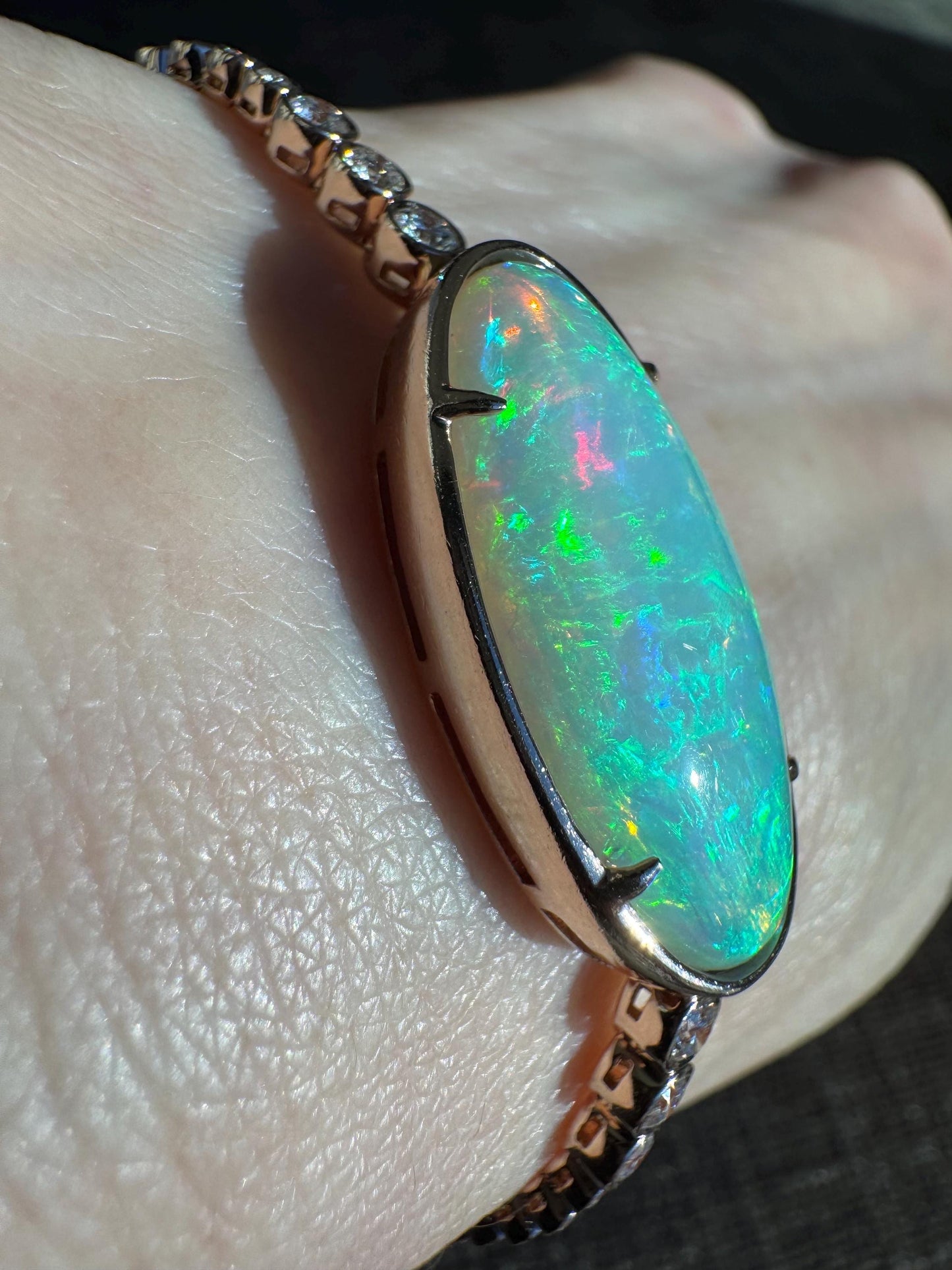 14K Rose Gold Natural Opal & Diamond Bracelet | 6.98ct Opal, 1.16ctw Diamonds