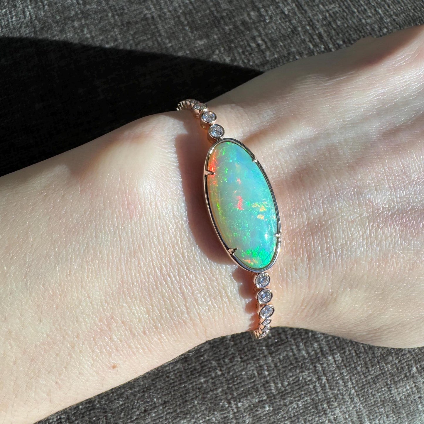 14K Rose Gold Natural Opal & Diamond Bracelet | 6.98ct Opal, 1.16ctw Diamonds
