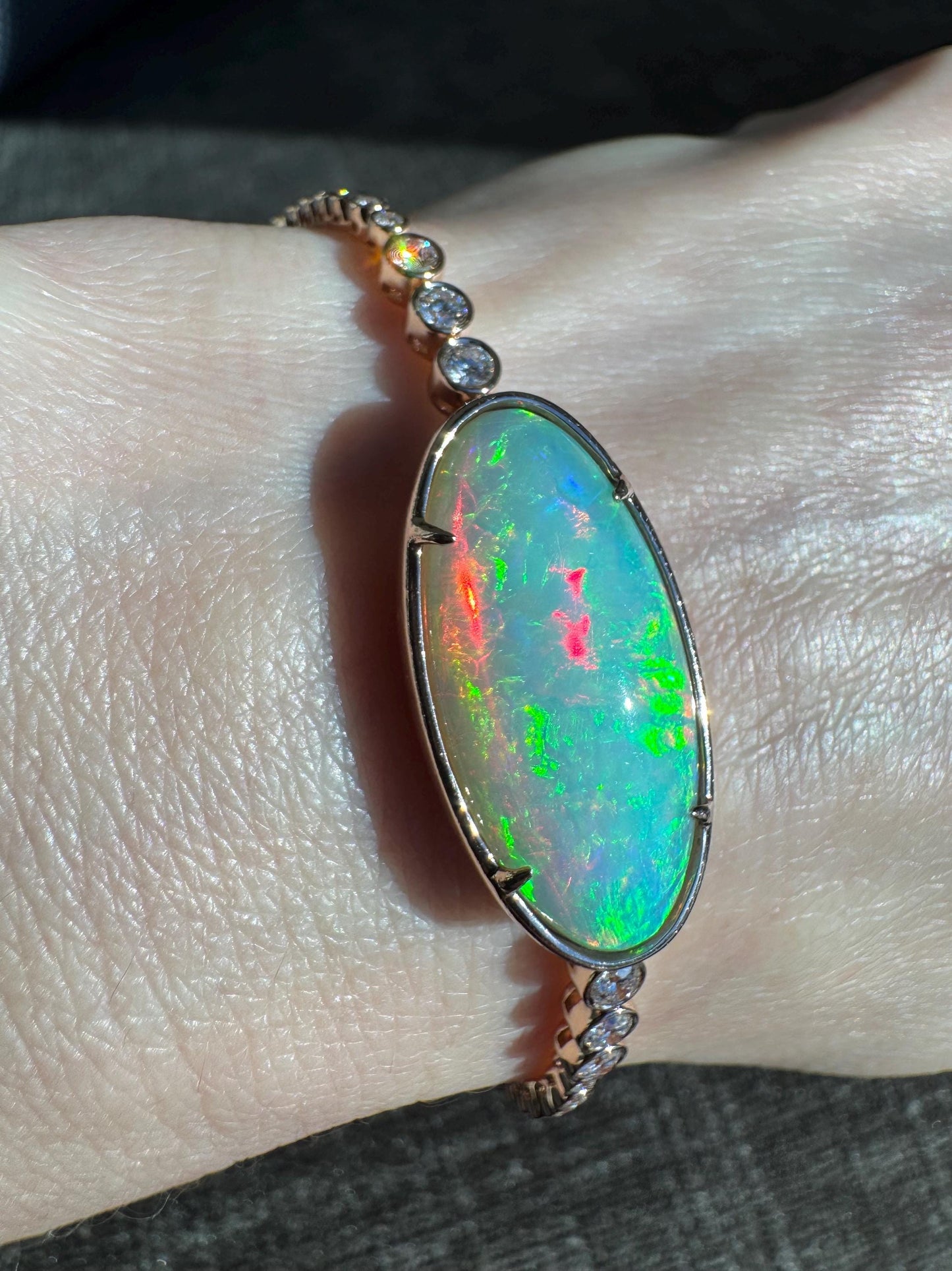 14K Rose Gold Natural Opal & Diamond Bracelet | 6.98ct Opal, 1.16ctw Diamonds