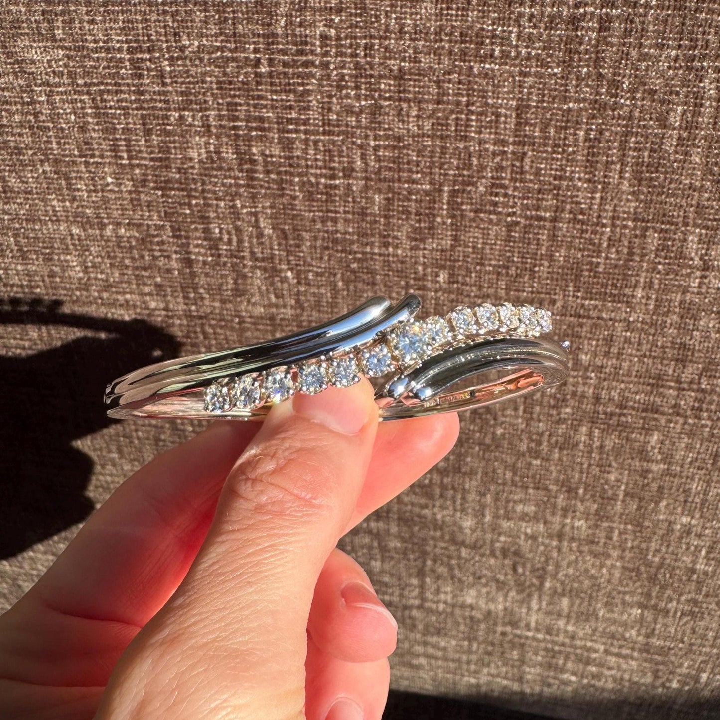 14k Solid White Gold Diamond Bypass Bangle Bracelet | 2.00 ctw | 18.3g | Mid-Century Estate