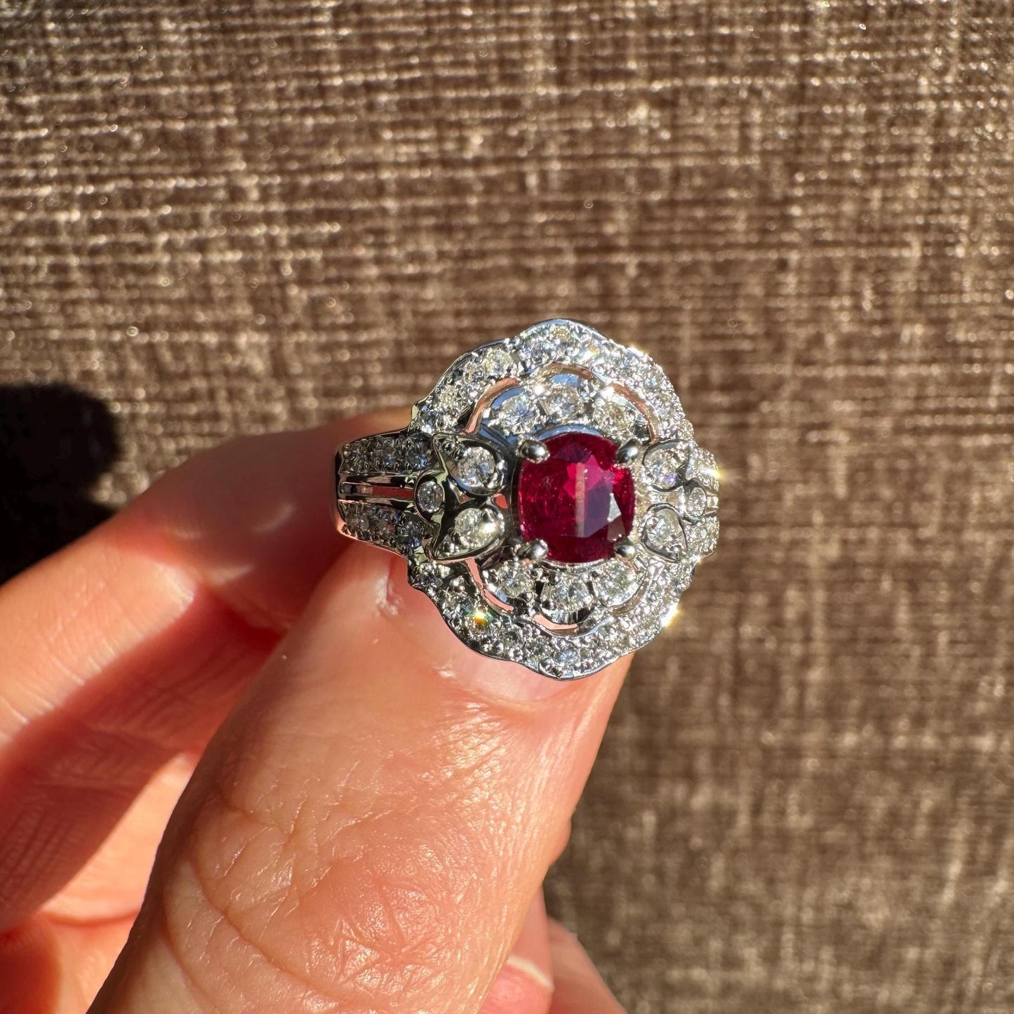 Certified Ruby & Diamond Ring – Art Deco Style – Size 7