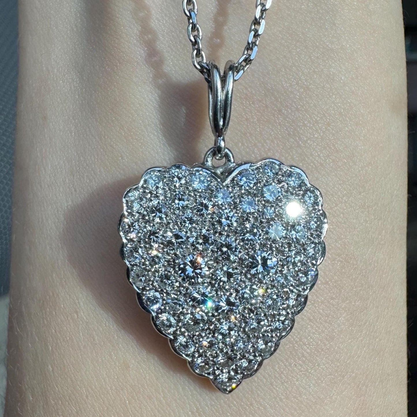 Vintage Platinum Diamond Heart Pendant Necklace | 4.5ctw VVS D-F Diamonds | PT850 Chain | 1980s-1990s Estate Jewelry