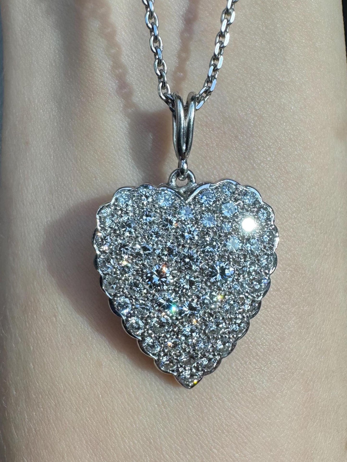 Vintage Platinum Diamond Heart Pendant Necklace | 4.5ctw VVS D-F Diamonds | PT850 Chain | 1980s-1990s Estate Jewelry