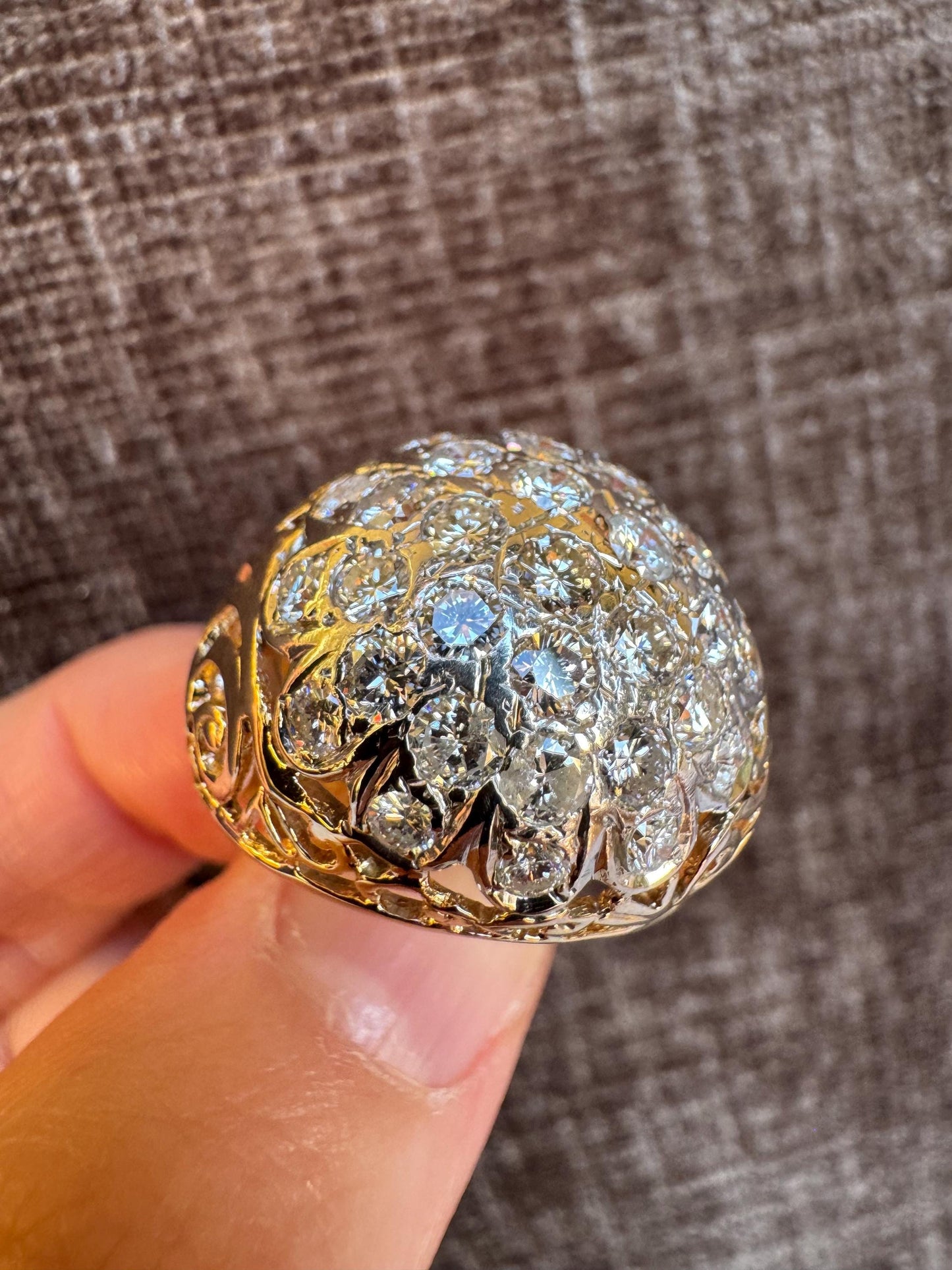 Estate Solid 14k Yellow Gold & Diamond Dome Ring