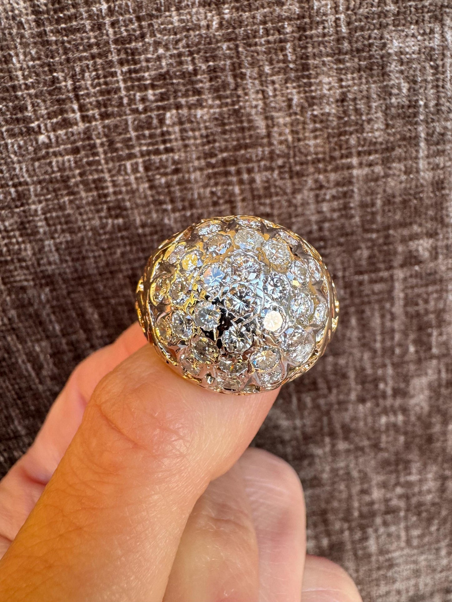 Estate Solid 14k Yellow Gold & Diamond Dome Ring